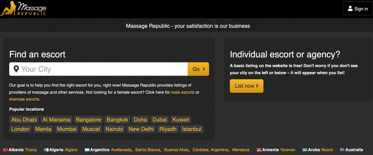 Massage Republic, Escort Sites