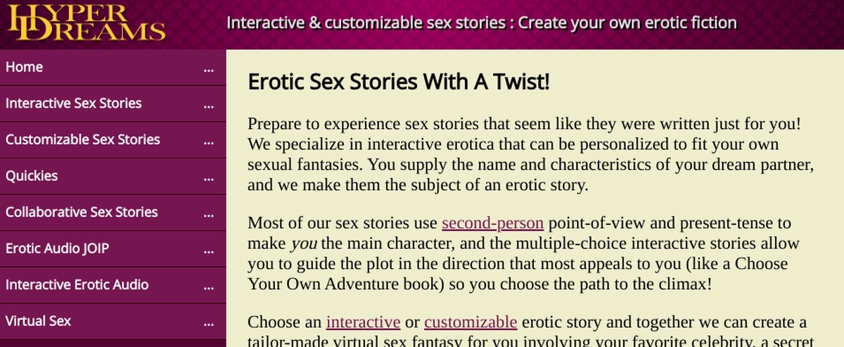 HyperDreams, Sex Stories Sites